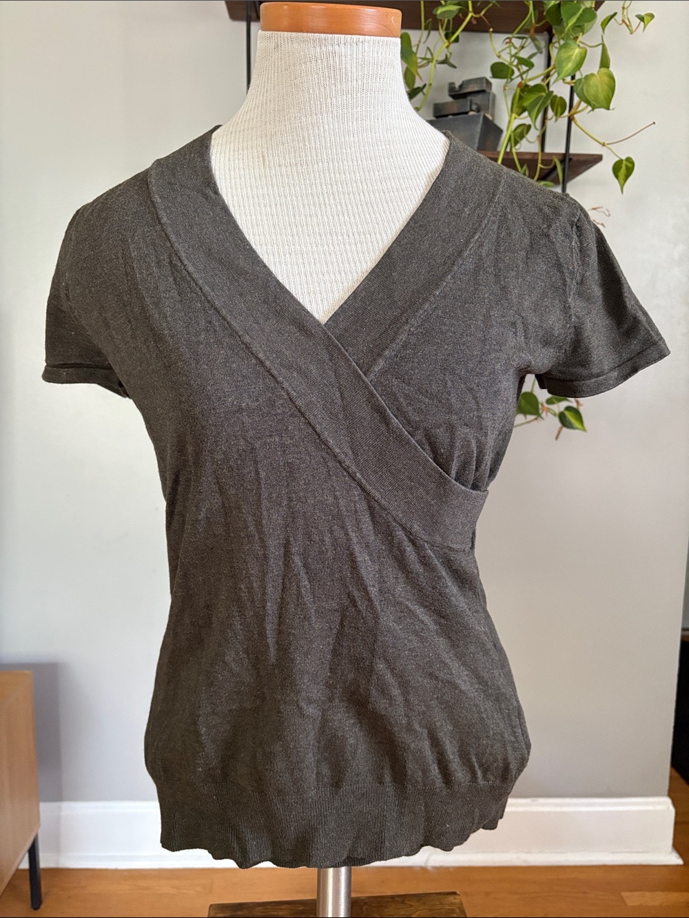 le chateau Black Faux-Wrap V-Neck Short Sleeve Top